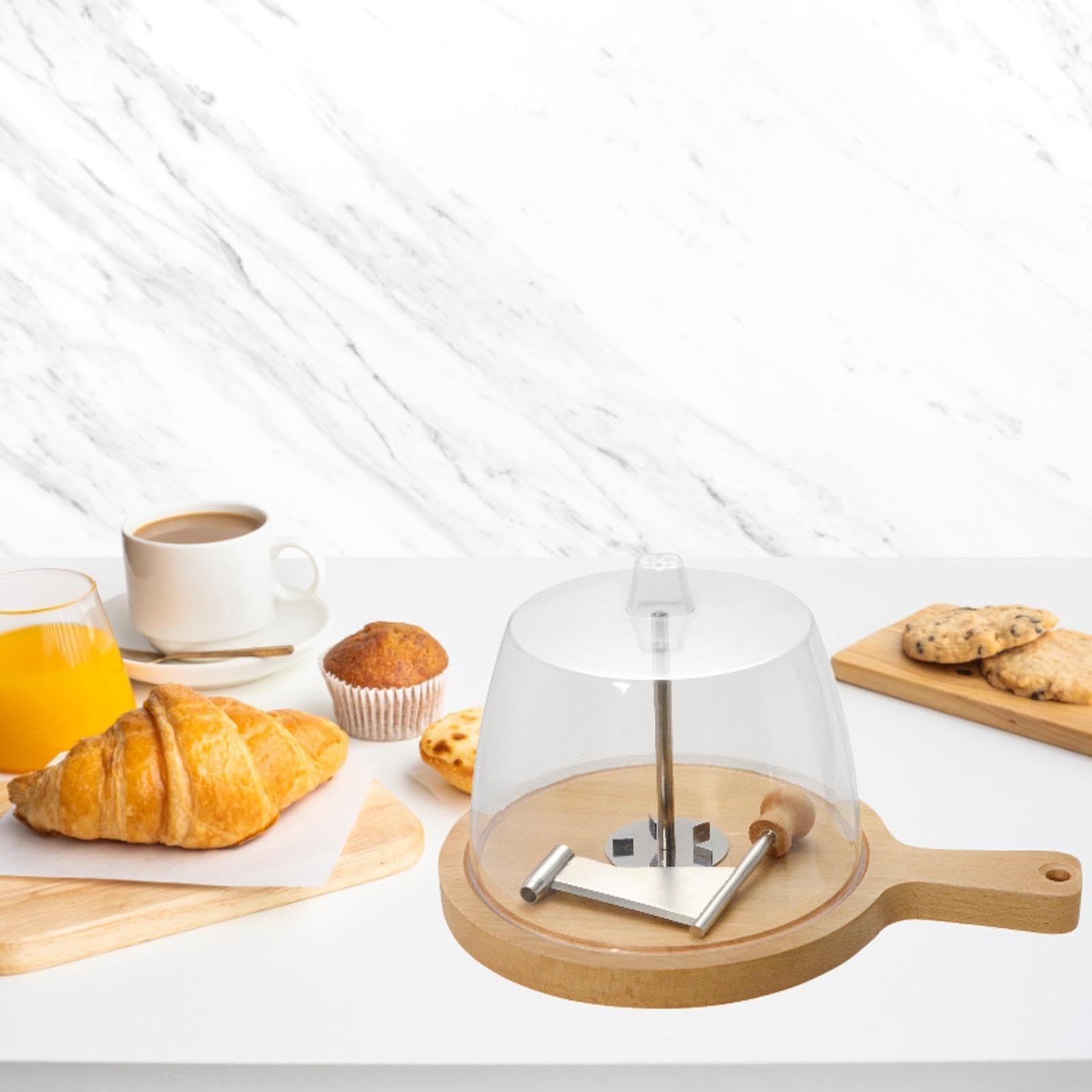 Rallador de Queso Curler con Base de Madera y de Acero Inoxidable Multifunción para Cortar y Rallar Queso Chocolate Incluye Cubierta, Rizador de Queso, Individual