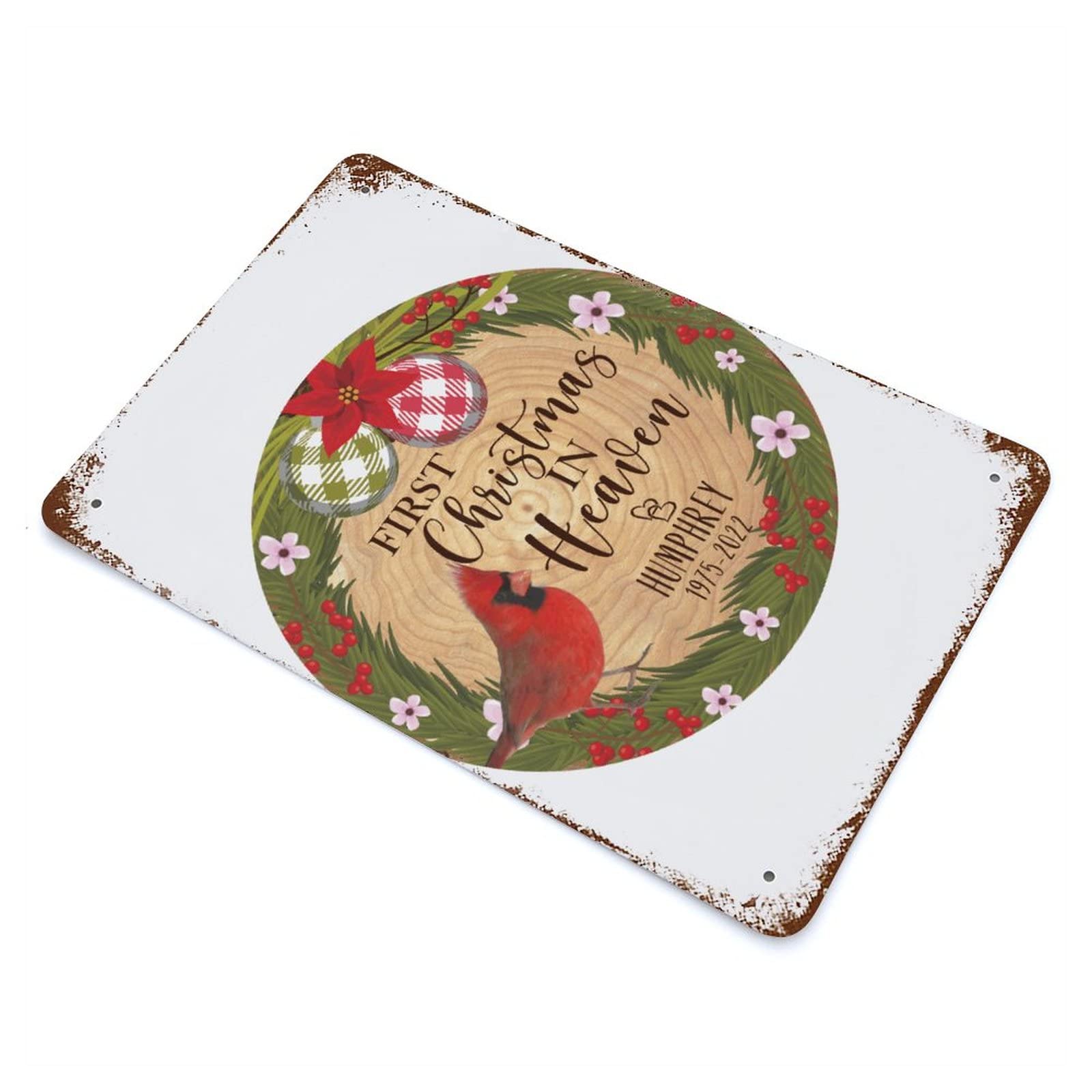 Panneau cardinal en aluminium First Christmas in Heaven pour honorer un proche disparu