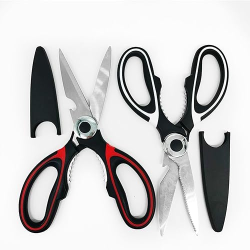 Tijeras de cocina de acero inoxidable, hueso, carne y verduras, tijeras multifuncionales para ahorrar mano de obra con cubierta protectora (negro