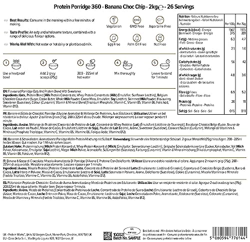 Protein Works - Protein Porridge 360 | Mit zusätzlichen Vitaminen & Mineralien | Proteinreiches Frühstück | Kalorienarme Haferflocken | 26 Servings | Banane-Schoko-Chip | 2kg