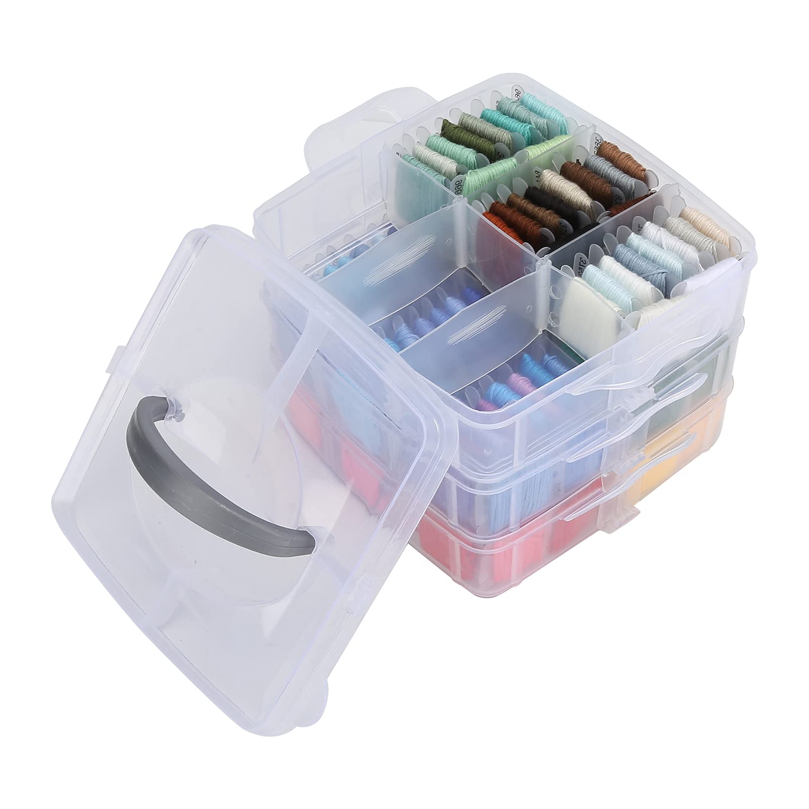 Set filo da ricamo, filo da cucito a 150 colori per macchina da ricamo, scatola di plastica a tre strati con bobine numerate, filo di cotone poliestere morbido per punto croce,