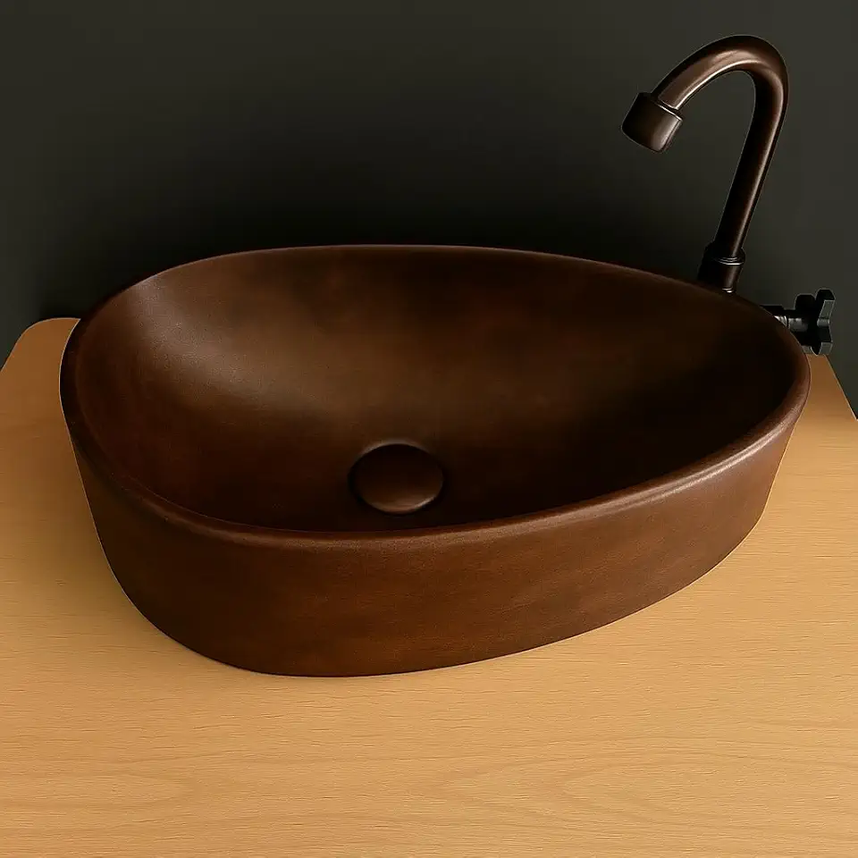 Cuba de Cimento para Banheiro e Lavabo - Cor Marrom, Formato Gota, Funcional e Decorativa para Ambientes Domésticos com Estilo Rústico (cuba gota marrom)