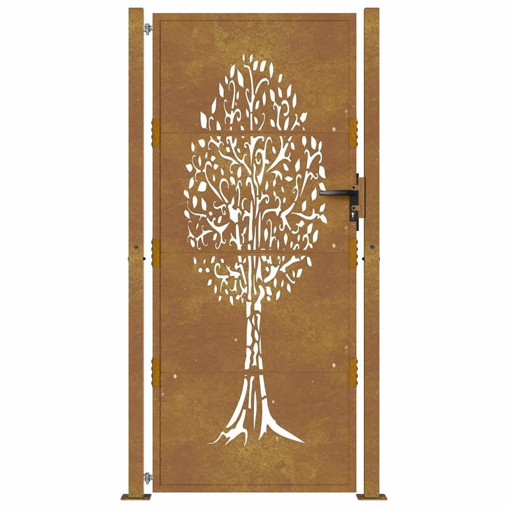 Puerta de jardín 100x175 cm de acero corten con diseño de árbol