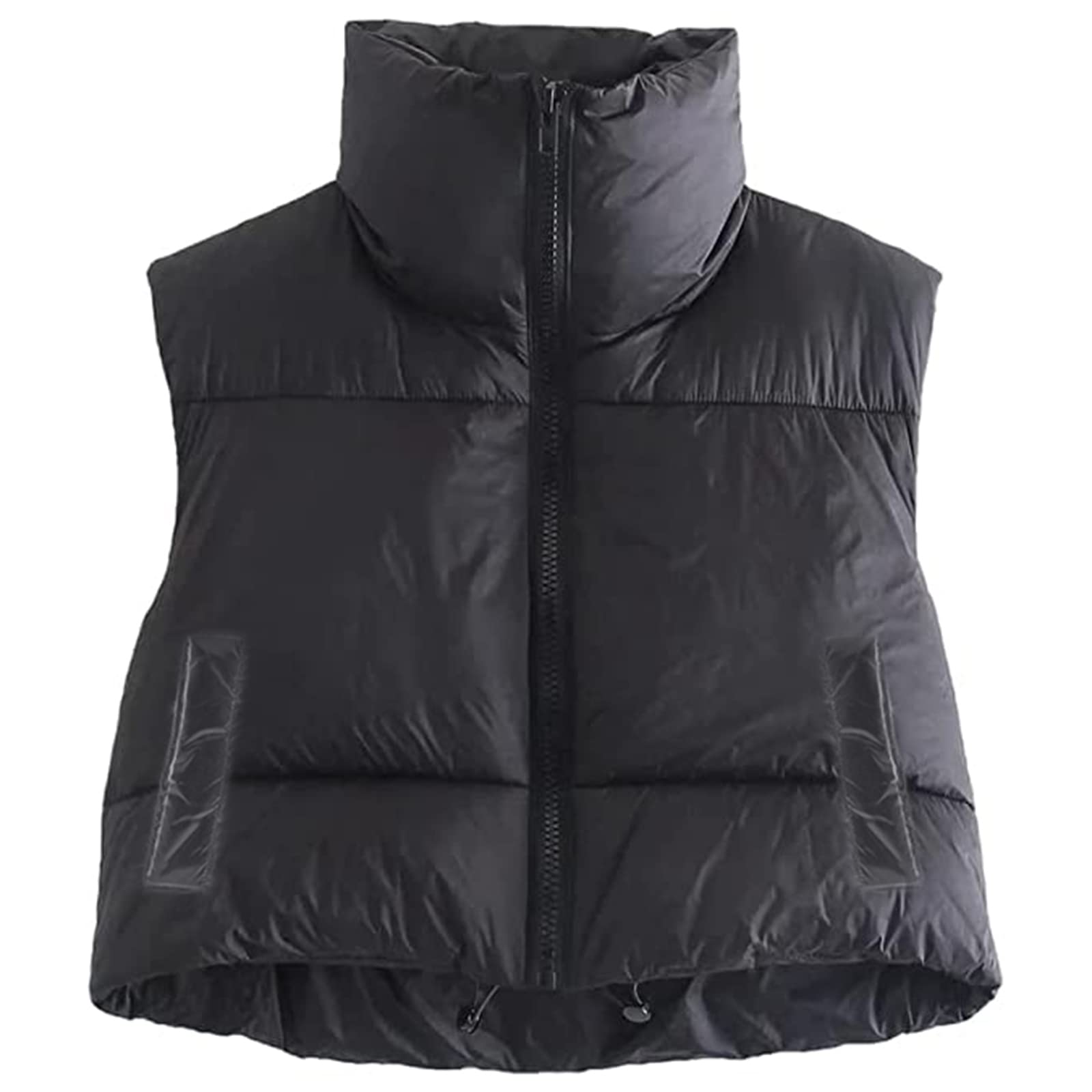 Long Puffer Vest for Women Plus Size Zipper Down Jacket Coat Casual Winter  Drawstring Waist Padded Long Waistcoat