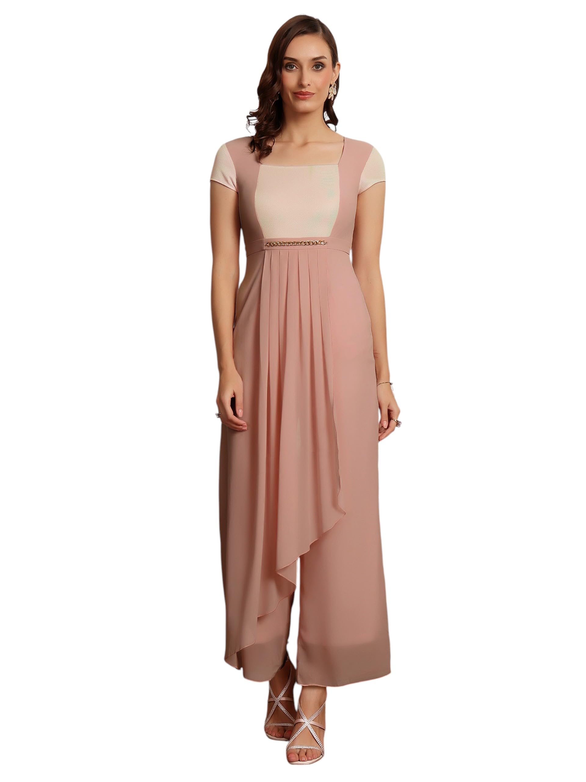 miss chase Women's Square Neck Short Sleeve Embellished Pleated Regular-Length Jumpsuit-picture-24