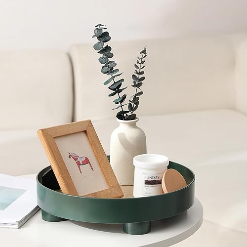 Miniatura 3 de Bandeja redonda de madera rústica decorativa para decoración del hogar de otoño, bandeja de servir de 11.8 pulgadas, mesa de café de granja, mesa de