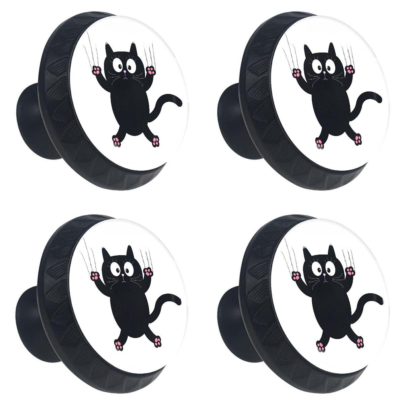 Boutons de meuble chat noir en verre de 30 mm pour customiser vos tiroirs et placards (lot de 4)