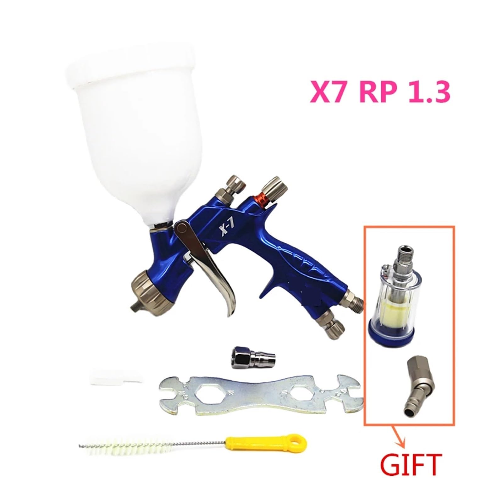 Pistola pulverizadora de 1,3 mm con Filtro Aire y Conector Manguera Giratorio 360 ​​Grados Herramientas neumáticas Pintura for automóviles Alta atomización Aerógrafo(RP1.3)