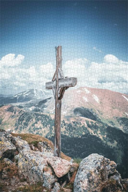 Cruz en la cima de la montaña - Rompecabezas de madera de 2000 piezas - Rompecabezas bellamente ilustrado, grueso y resistente, creativo