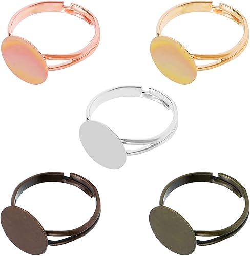 Miniatura 4 de SUMERSHA 50 piezas de anillos en blanco ajustables planos de 0.472 in de base de joyería en blanco componentes para hacer manualidades de bricolaje,