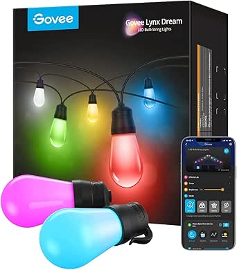 Govee Outdoor Fairy Lights, Smart LED Wifi RGBICW Bulbs, IP65 Waterproof, Works with Alexa and Google Assistant, App Control, 47 Scene Modes, 15 LEDs 15 m