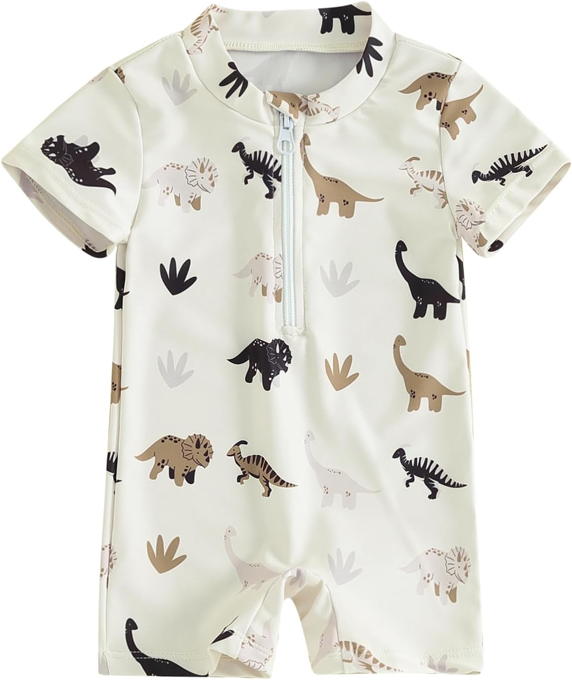 Toddler Baby Boy Summer Jumpsuit Swimwear Dinosaur Print Short Sleeve Zipper Romper Swimsuit Surfsuit Beachwear
