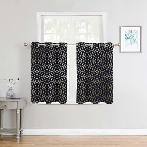 Miniatura 3 de Cortinas para Sala Elegantes Modernas Geometría Negra Línea de Celosía Moderna a Prueba de Sonido para Puertas Muro Cortina 63 Pulgadas De Ancho Por