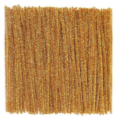 Image of Caydo 200 Pieces Glitter Golden Pipe Cleaners, Thick Fluffy Chenille Stems, Pipe Cleaner Crafts for Arts & Crafts, Perfect for Making Animals, Flowers, and Home Decorations