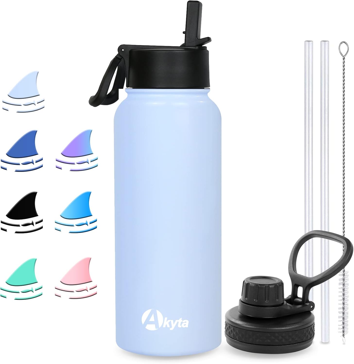 Akyta Sports Stainless Steel Water Bottle with Straw, Spout
