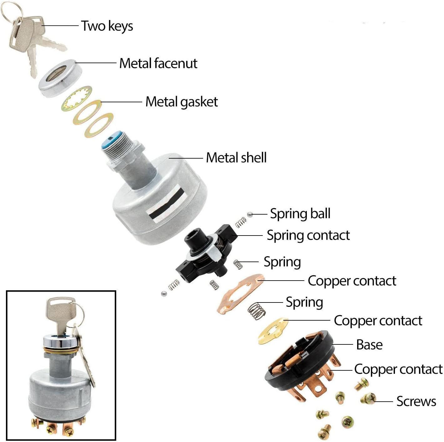 MDY Ignition Switch with 4 Position 6 Terminal 2 Keys Replacement for Kobelco, Ford 3400, Kubota, International Harvester, Mitsubishi Tractor,Trailer,Caterpillar,Agricultura, Plant Applications