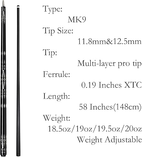 Miniatura 83 de Taco de piscina de fibra de carbono,Palo de taco de desviación baja de 0.465 in/0.492 in, palo de piscina profesional con estuche