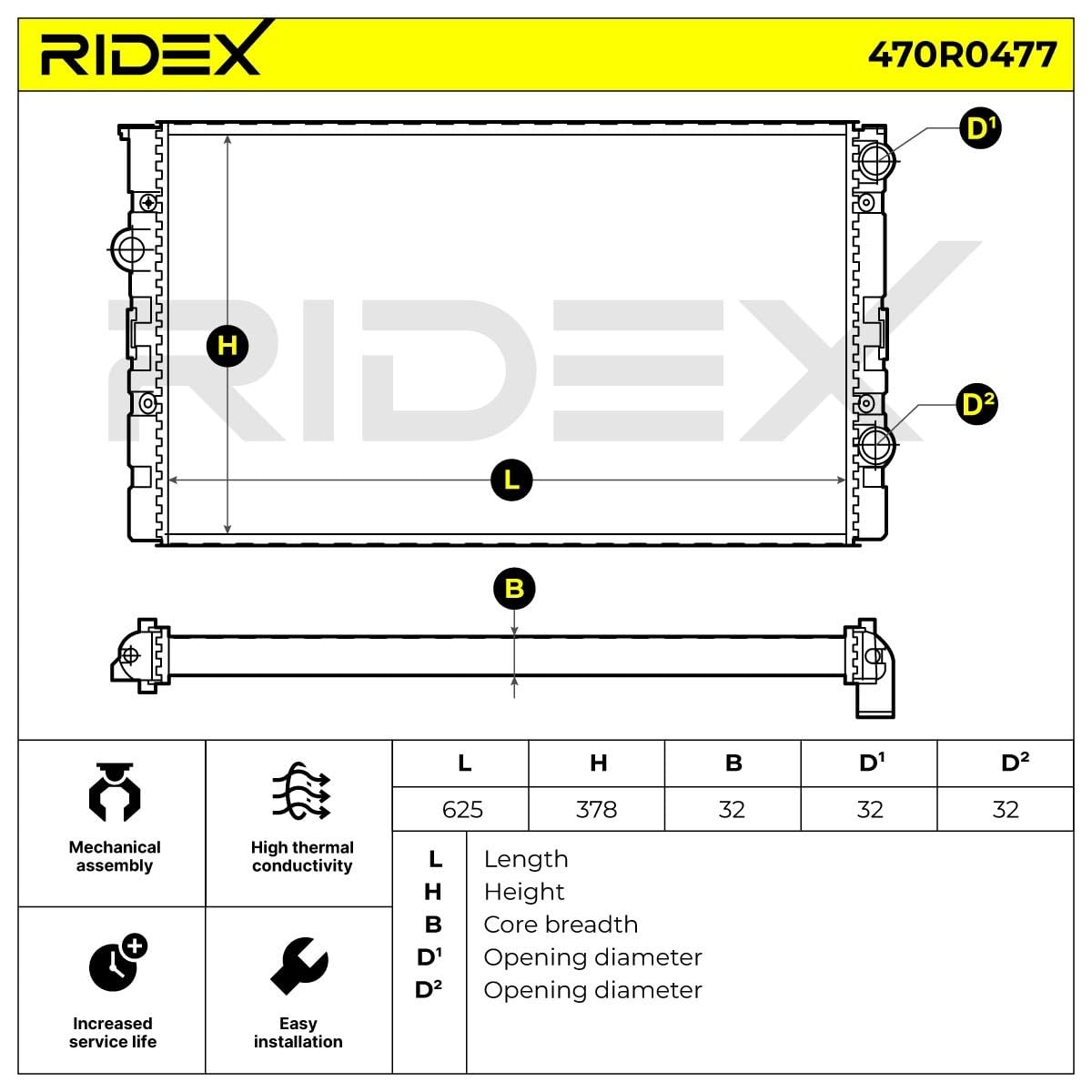 RIDEX 470R0477 Radiador refrigeración del motor Compatible con VW Golf 3 1H1