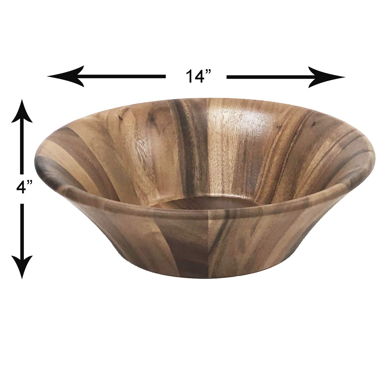 Woodard & Charles - Cuenco de madera de acacia para servir ensalada de 35,5 cm con manos de ensalada, juego de 3 piezas