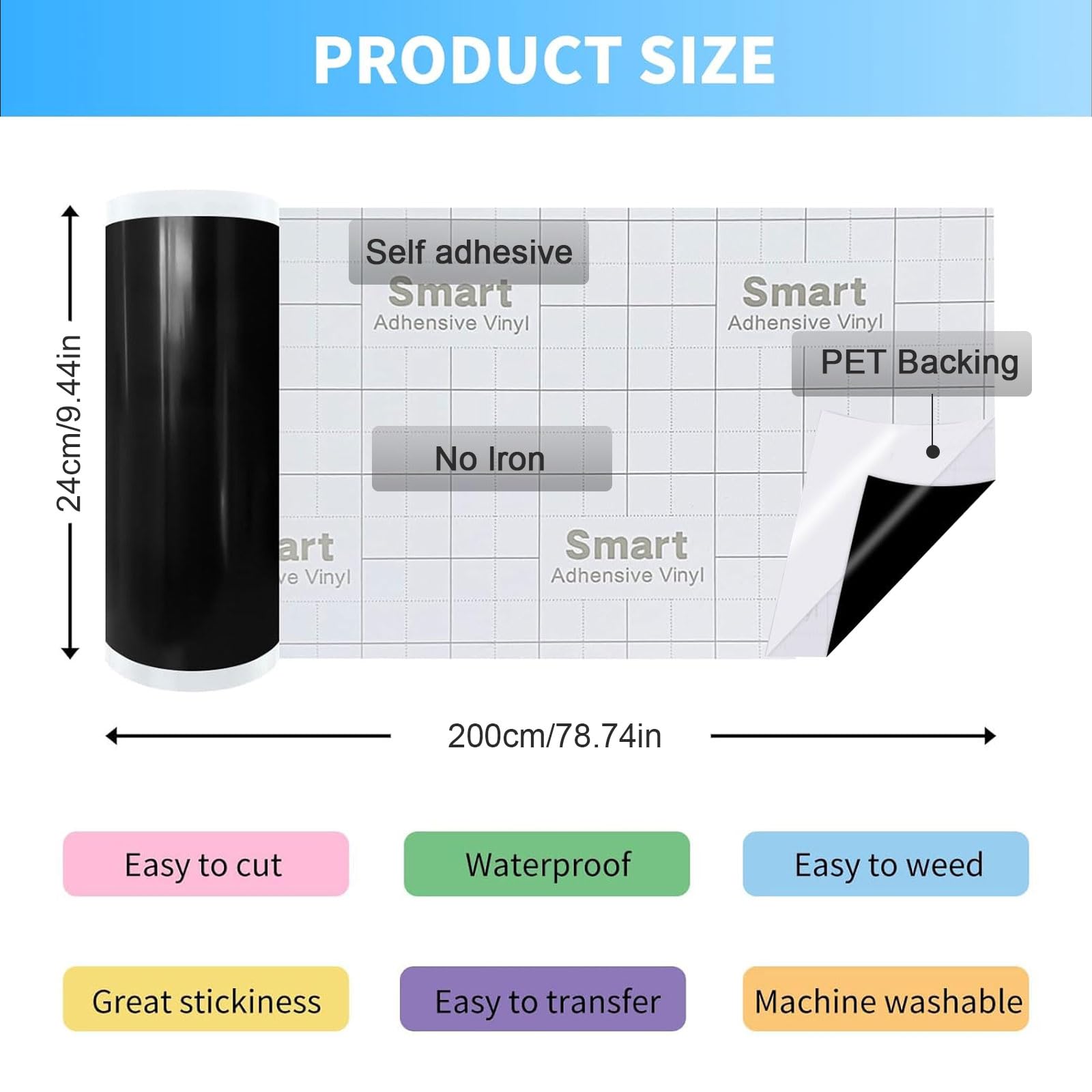 Cricut Joy Xtra Smart Vinyl Permanent 24x91cm Zwart - - Voor 23.59u, morgen in huis