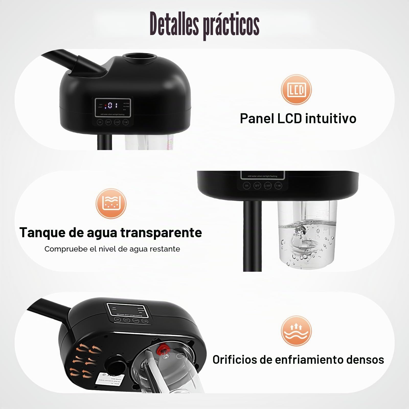 MINRS Vapozone - Vaporizador facial (750 W, con ozono, vaporizador cosmético con temporizador y caliente, para sauna facial con panel LCD para salón y hogar)