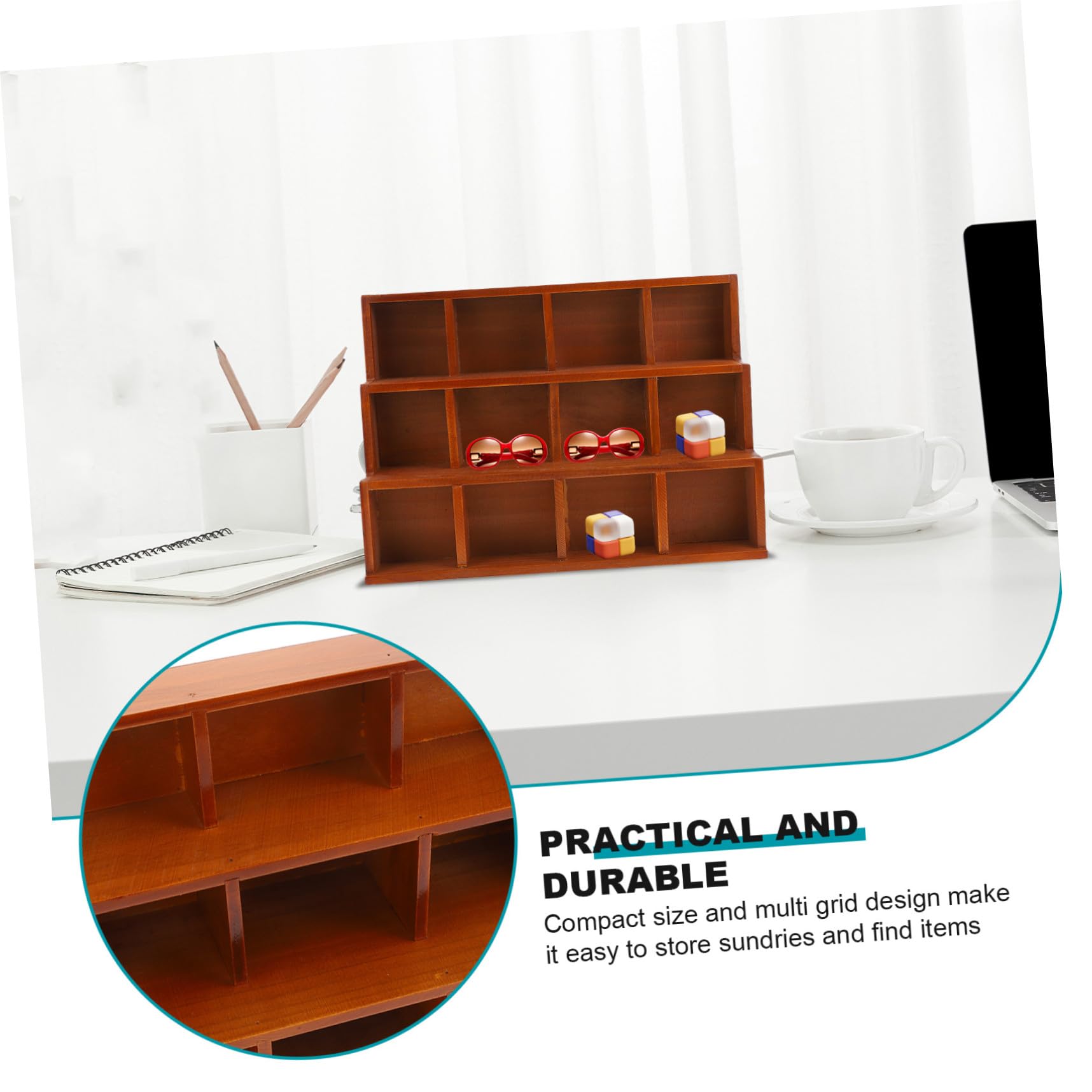 ABOOFAN Organizzatore da Scrivania in Legno Vintage a Scomparti | Design Multigriglia, Marrone, per Cancelleria e Gioielli, Uso Casa e Studio