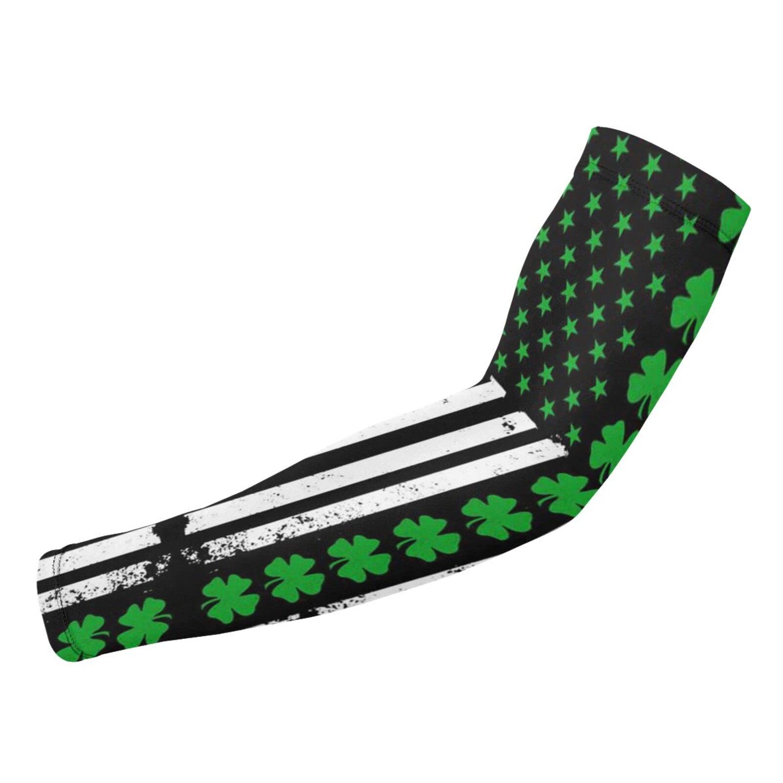 ZGXJJPP Ireland American Flag Shamrock Arm Sleeves for Men or Women Compression Cooling Ice Silk UV Sun Protection Arm Sleeves Sports Protection Tattoo Cover Sleeves