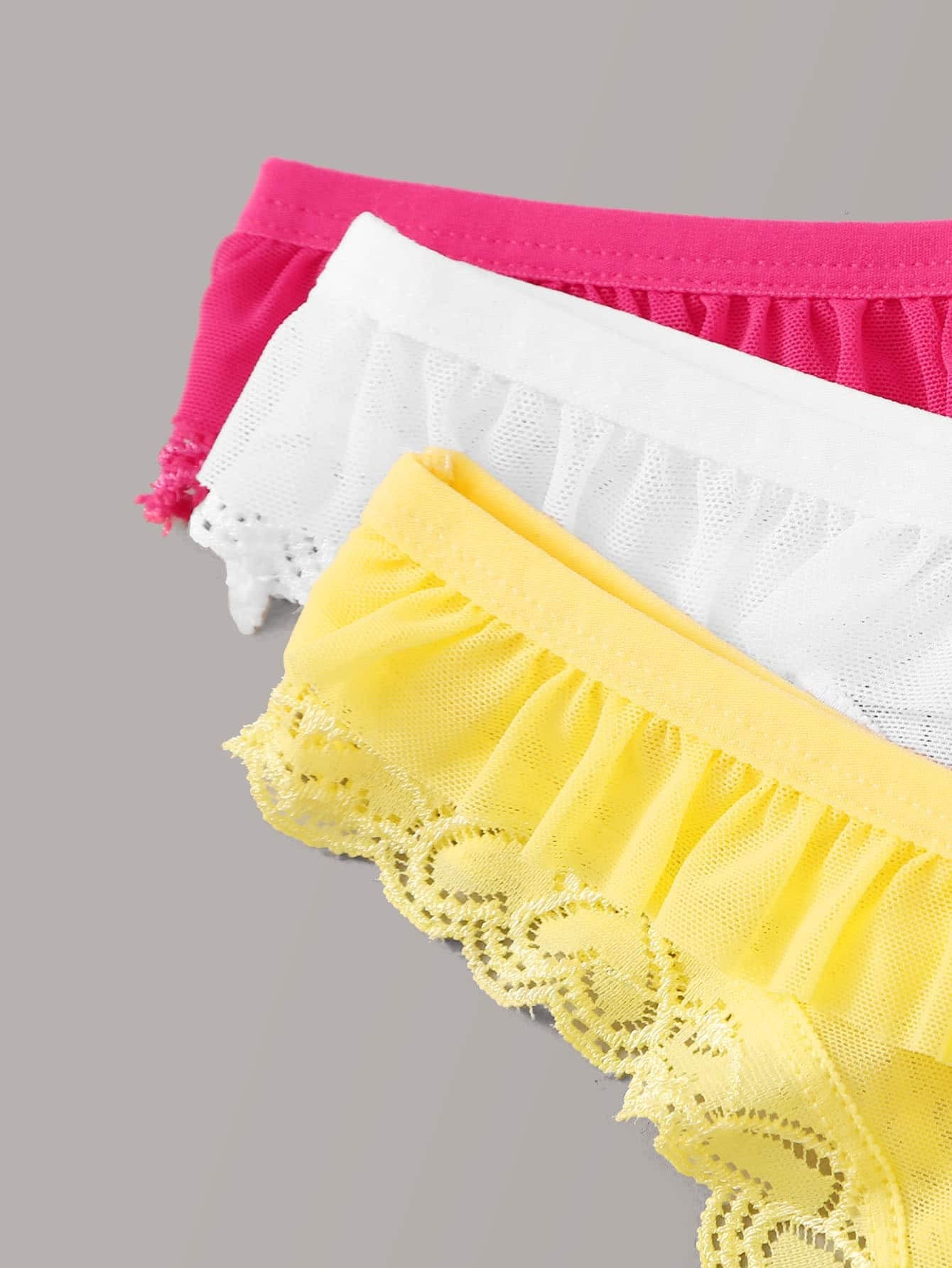 SHENHE Women's 3 Packs Frilly Panties Vintage Style Heart Print Mid Rise Ruffle Cute Panties Underwear