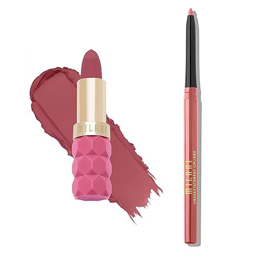 Milani Color Fetish - Paquete de lápiz labial y delineador de labios Understaty, peonía y rosa francesa