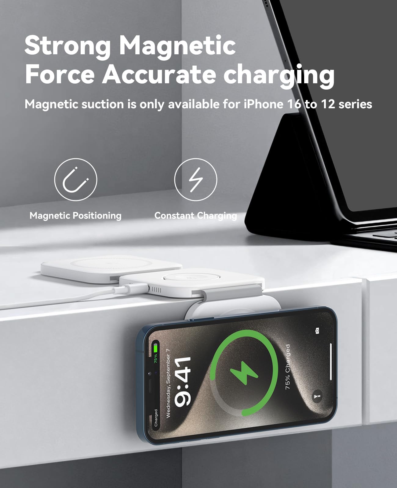 Stazione di ricarica 3 in 1 per Apple più dispositivi, base magnetica pieghevole e wireless, pad di ricarica da viaggio per iPhone 16, 15, 14, 13, 12 Pro Max Plus, Apple Watch Series e