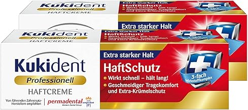 Kukident Professional Denture Adhesive Cream, Extra Strong Grip, Fast and Long Lasting Effect, 2 x 40g