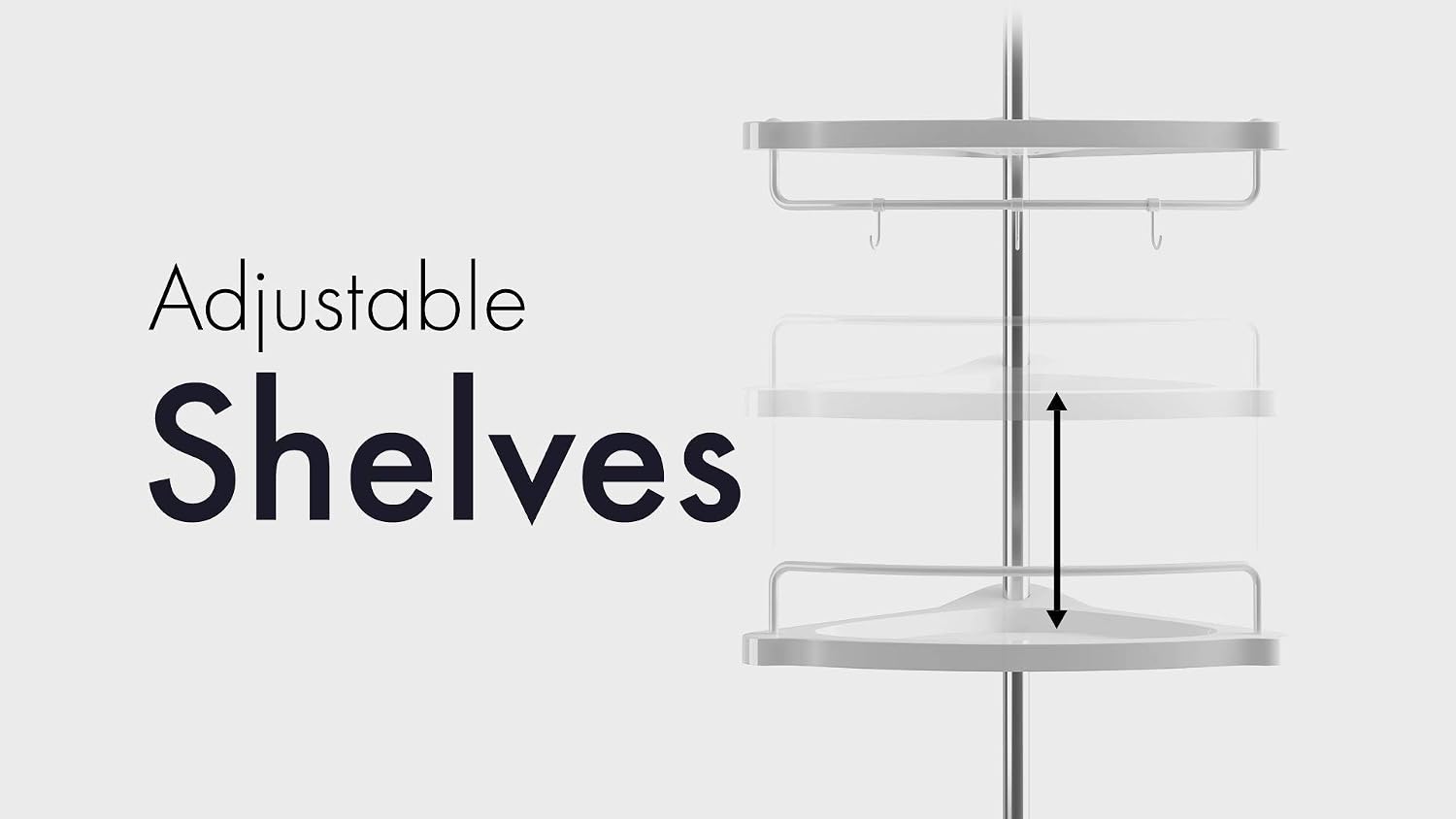 Corner Shower Caddy Tension Pole: [Five Shower Shelf Storage Rack] Keep your Shower Storage Organized & Tidy with a Free Standing Bathroom Shower Organizer - Shower Caddy Corner for Inside Shower Rack