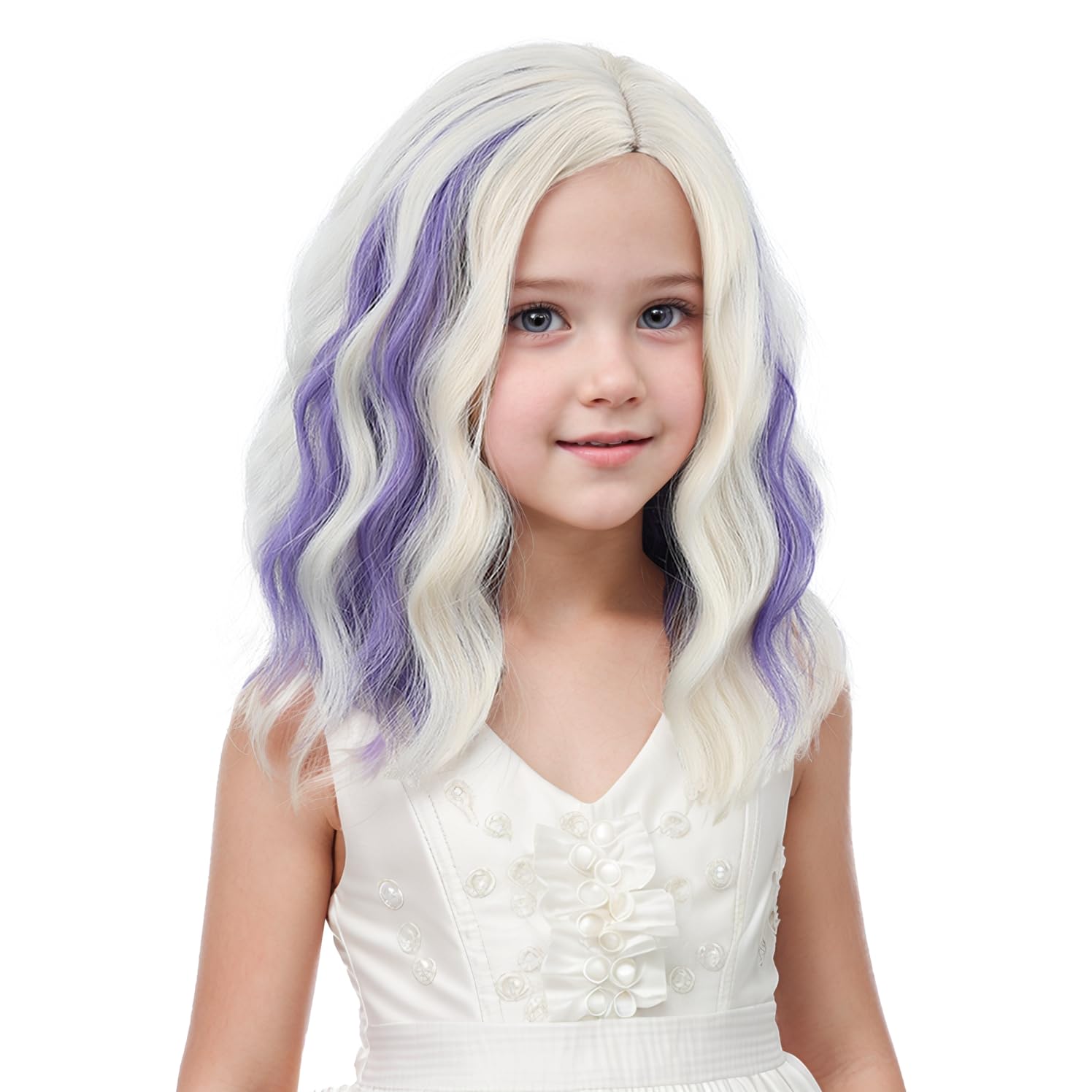 Perruque blonde ombrée violette blonde à violette avec raie sur le côté, perruques synthétiques ondulées et bouclées résistantes à la chaleur avec bonnet (taille S)