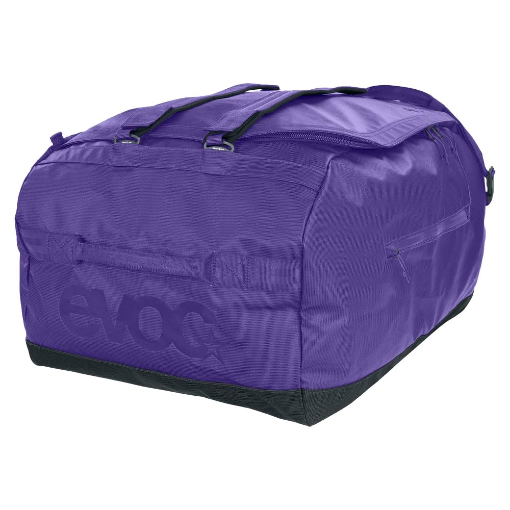 EVOC DUFFLE BAG 100 Wodoodporna torba podróżna i na sprzęt (torba podróżna z odpinanym paskiem do noszenia, uniwersalna i zamykana, bez PVC, rozmiar L), fioletowo-czarna