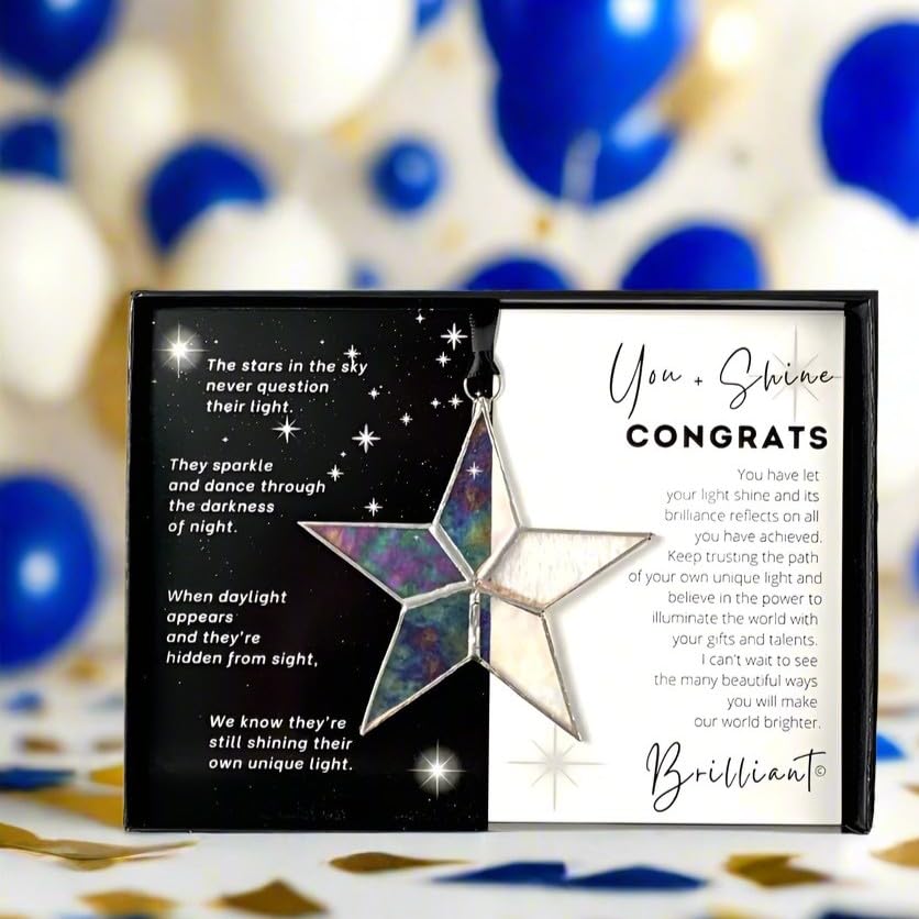 Handmade Iridescent Stained Glass Star with Heartfelt Congratulation Message (Congrats) - Graduation Gift/New Job Congrats/New Chapter Gift/Best Wishes for New Beginnings (Congrats)