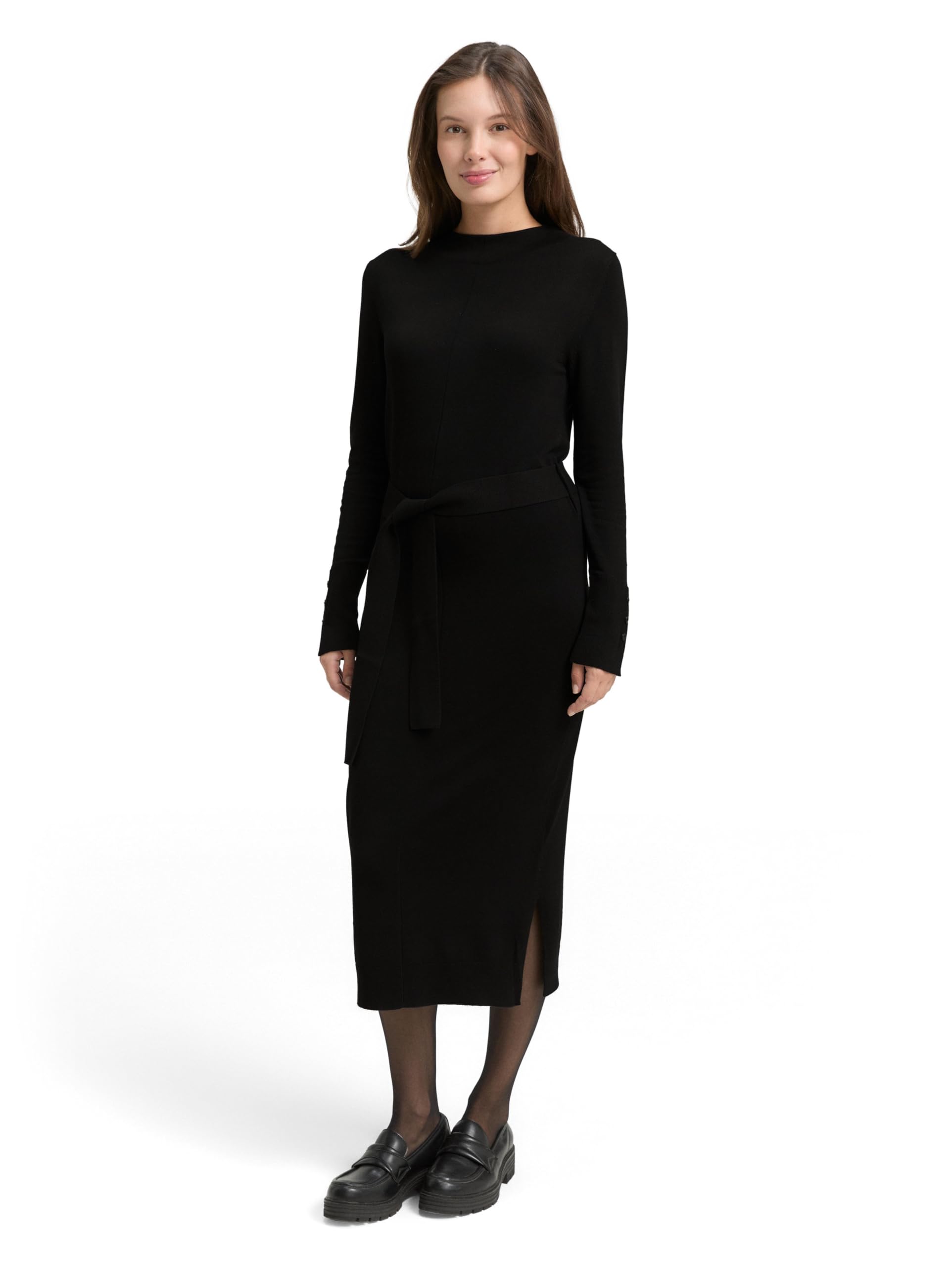 TOM TAILOR Damen 1049186 Fitted Midi-Kleid mit Gürtel
