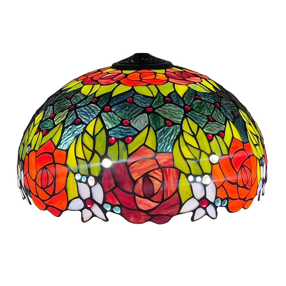 SaryEdge Large Tiffany Lampshade Replacement Only Colored Glass Lampshades 16 Inches Suitable for Desk Lamps Floor Lamps Pendant Lamps Home and Office Table Decoration,Beige Baroque，Re，Red Rose