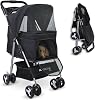 Mobiclinic® Pets Foldable Dog Pram, Up to 15 kg, Ideal for Small Dogs, Pet Stroller, Zuma, Wheels with 360° Brakes, XXL Basket, 3 Windows with Zip and Mosquito Net, Cup Holder Black