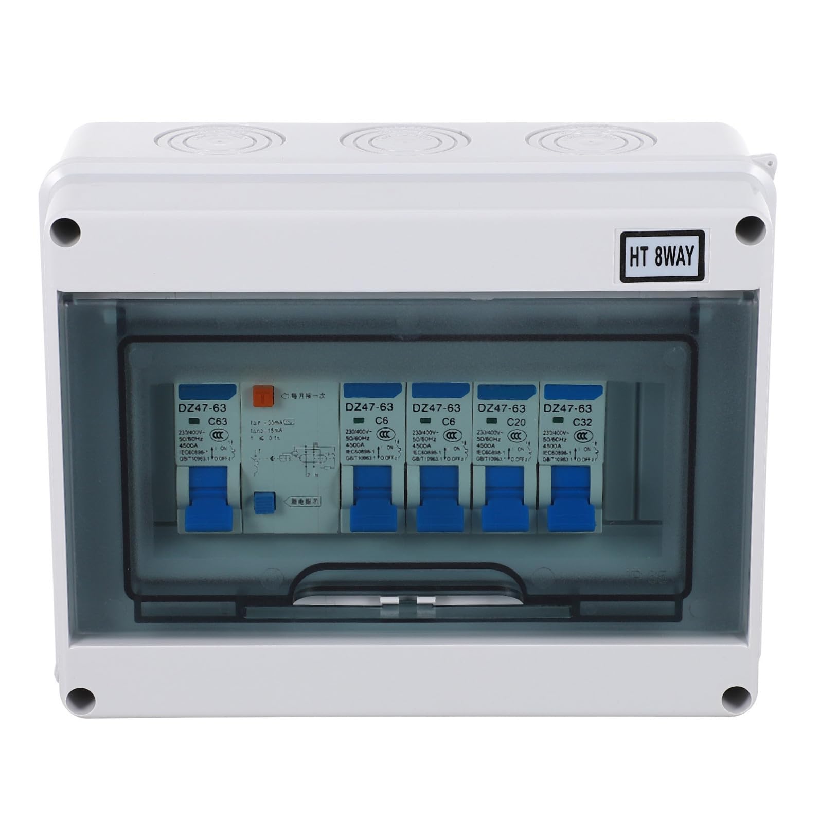 Fehlerstromschutzschalter 400v 63a 8-fach mit 30ma, 3000a | Nylon Gehäuse Ip54, 0, 1s Auslösezeit, 50/60hz, für Garage und Werkstatt