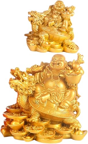 Yardwe 2pcs Lucky Buddha Statue Ornament Mini Craft House Ornaments Office Decorations Wealth Sculpture Home Protection Decor Monk Statue Decorative