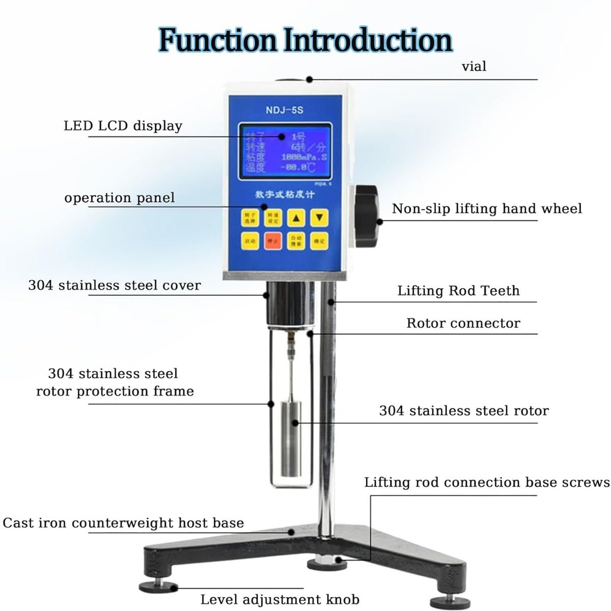 Cyfrowy wyświetlacz rotacyjny wiskozymetr z 4 wirnikami, laboratoryjny tester lepkości płynów z wyświetlaczem LCD i wyjściem danych, 0,3~60 obr./min, do tuszy, farb, powłok, klejów, smarów(8S)