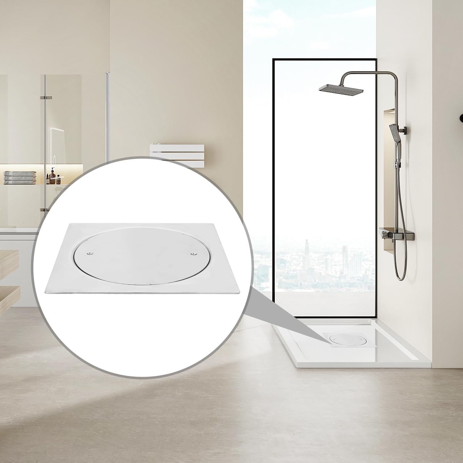 Clean Out Cover 304 Stainless Steel Pipeline Cleaning Port with 20X20cm/7.87x7.87in Sealing Lid Screw Fixation Drain Anti-Rust Wear Durable for Horizontal Tube Bathroom Balcony 160-200 Pipe