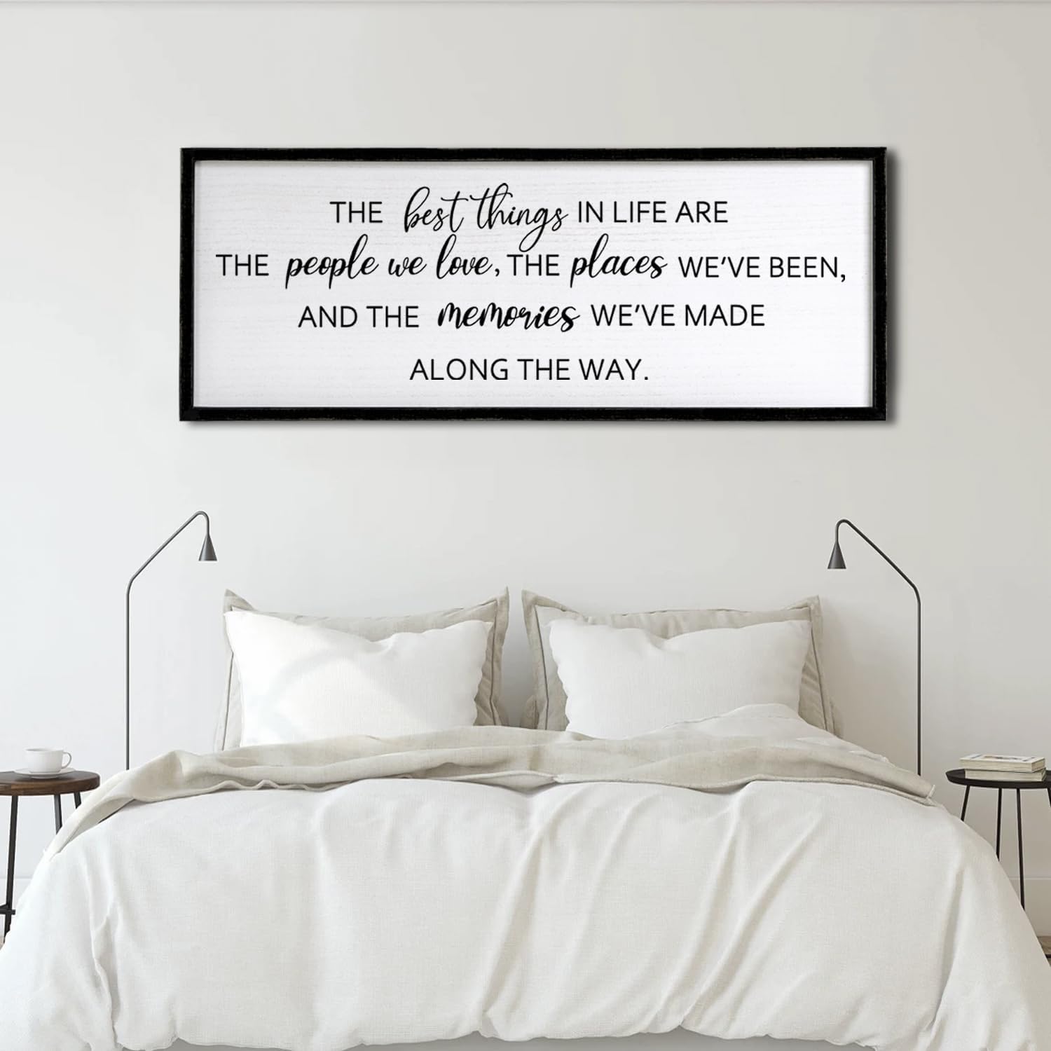Foutcheou The Best Things in Life Wall Art, 32''×12'' Framed Wood Memories Inspirational Quotes Wall Decor, Large Horizontal Dining Room Wall Signs for Home Family Farmhouse