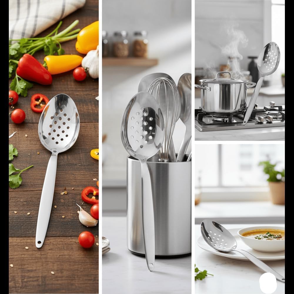 Amazon.com: BNAZIND Chef Kunz Perforated Spoon | 9 Inch Silver 18