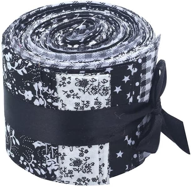CraftsFabrics 20 pcs 2.4 Inches Pre-Cut Jelly Rolls Strips Fabric 100% Cotton (2.4x42 inches) (for Quilting, Scrapbooking, Arts & Crafts, DIY Projects) (Black)