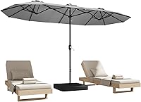 DomeShade 15x9ft Double-Sided Patio Umbrella with Base & Crank - Waterproof Gray Rectangle Shade for Pool Garden Backyard Deck