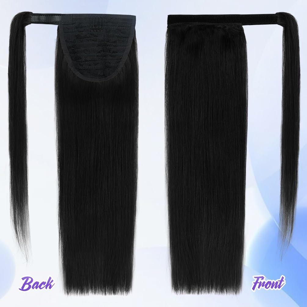 14 Inch Human Hair Ponytail 80g Long Wrap Around Ponytail Natural Black Real Hair Ponytail Extension for Women(14inch,Natural Black)