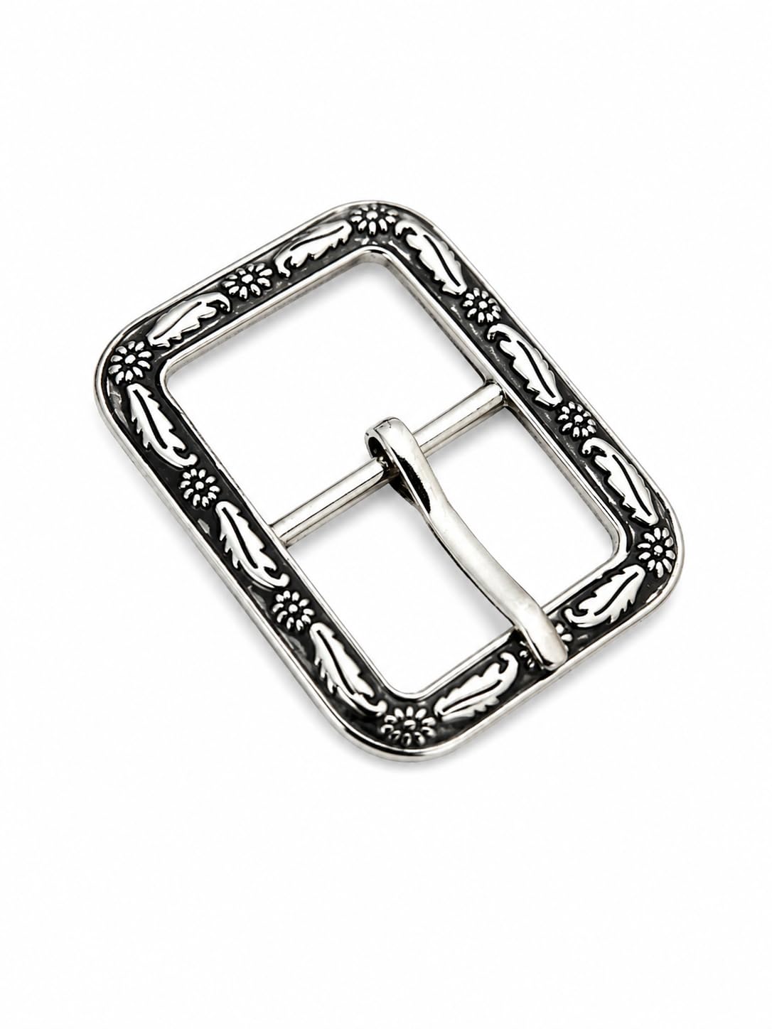 Vintage Floral Engraved Brass Antique/Nickle Belt Buckle for Men & Women | Retro Western Style Metal Pin Buckle for Leather Belts (25mm)-image-9
