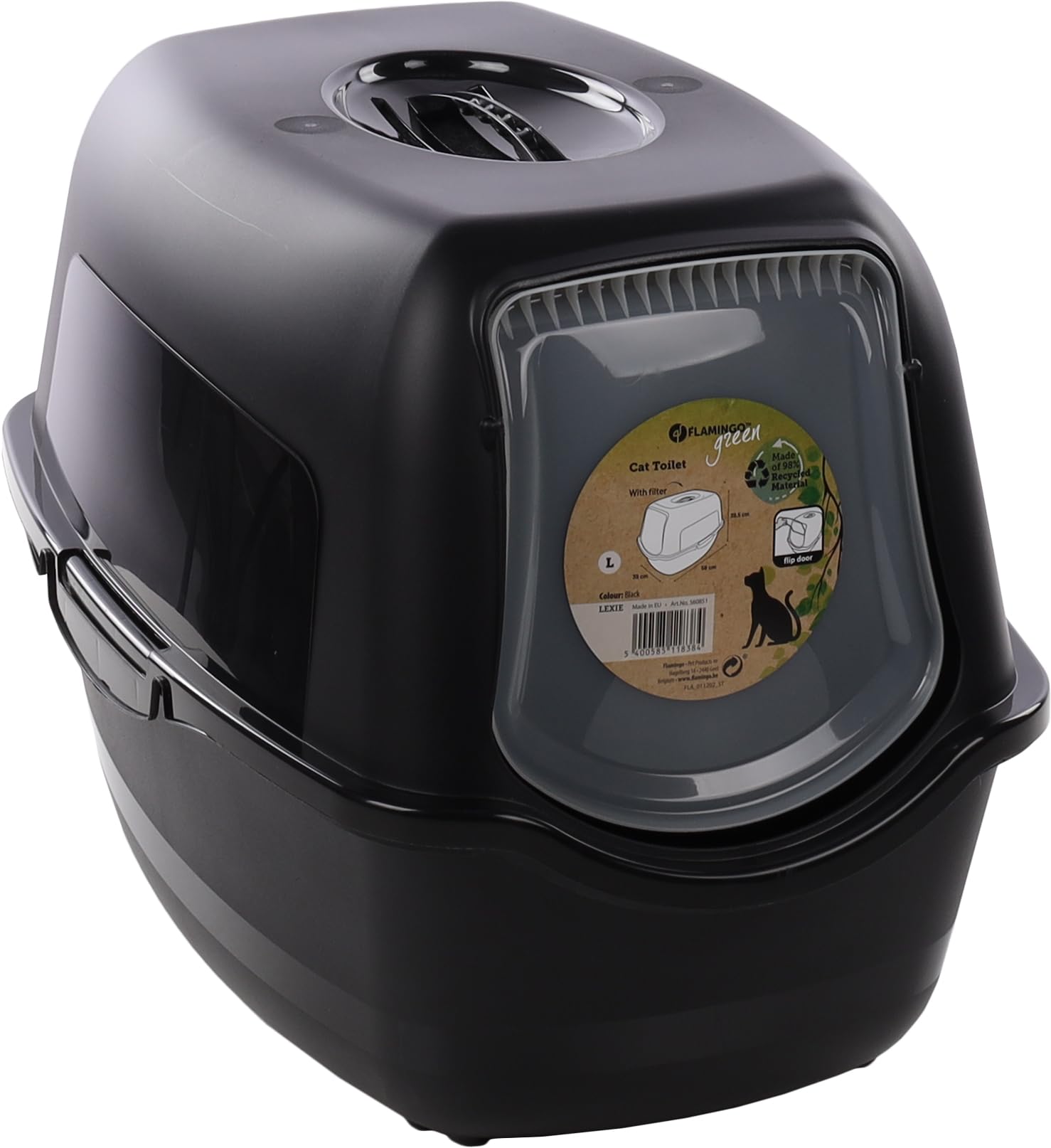 Lettiera Chiusa Per Gatti Flamingo - Con Filtro Carbone, Porta A Battente, 56x39cm, Facile Da Pulire - Foto 2