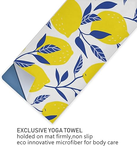 Miniatura 7 de susiyo Toalla de yoga con hojas azules limón amarillas con bolsa de malla de almacenamiento, suave, absorbente de sudor, antideslizante, toallas de